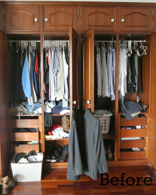 organizing his closet before