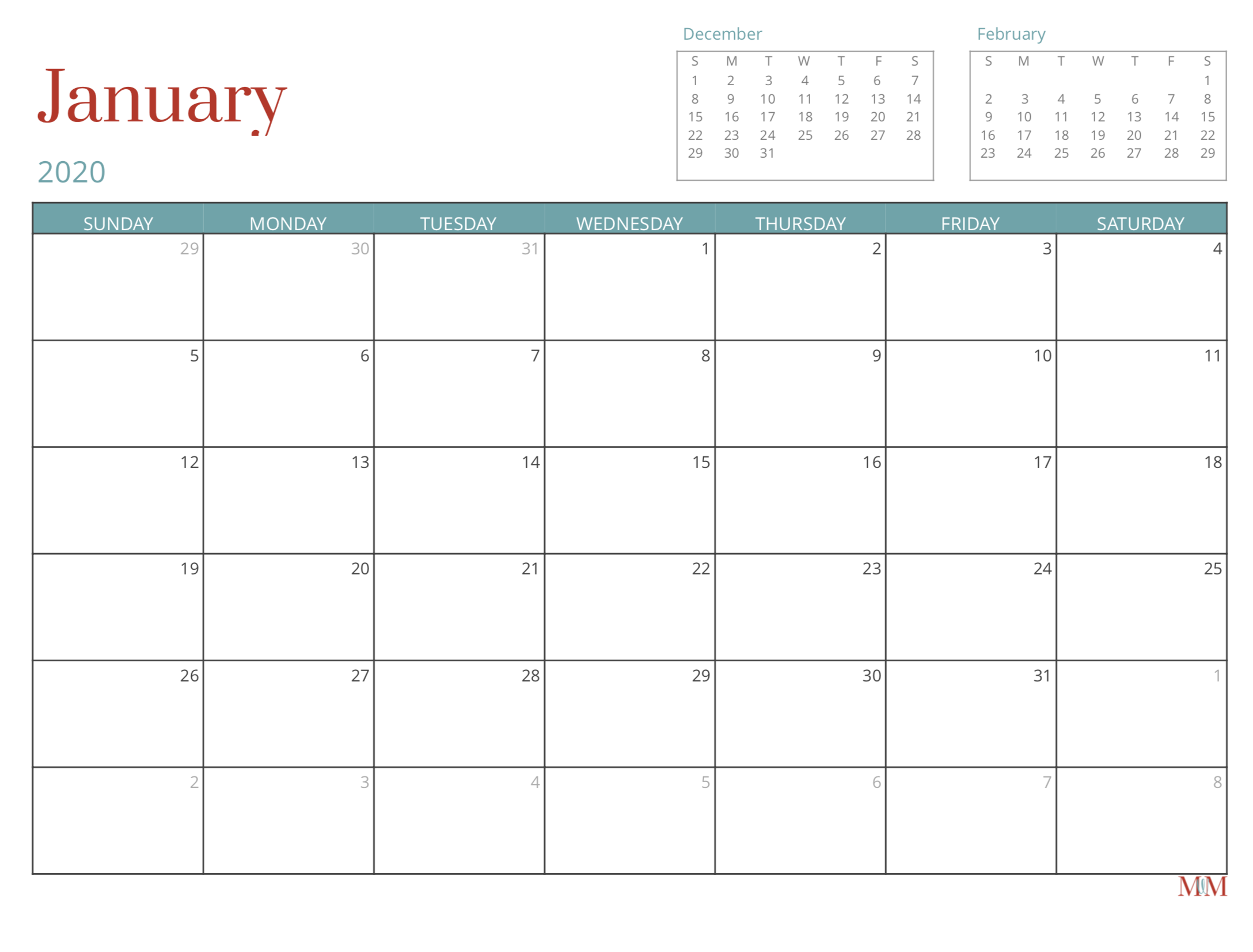 2020 Free Monthly Calendar - Morganize with Me | Morgan Tyree
